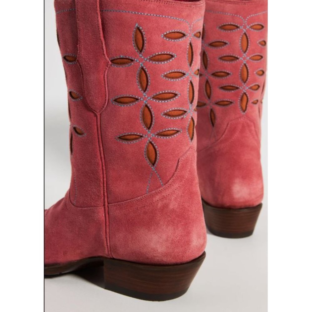 Anthropologie Planet Cowboy Pink Suede Peewee Western Boots Size 9 - Picture 3 of 13